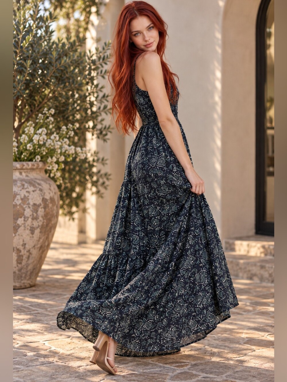 Vintage 90s Teddi Floral Maxi Dress Size 8 Navy Ditsy Whimsigoth Grunge Boho CC